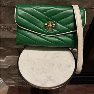 Tory Burch Green and White Quilted Crossbody Bag